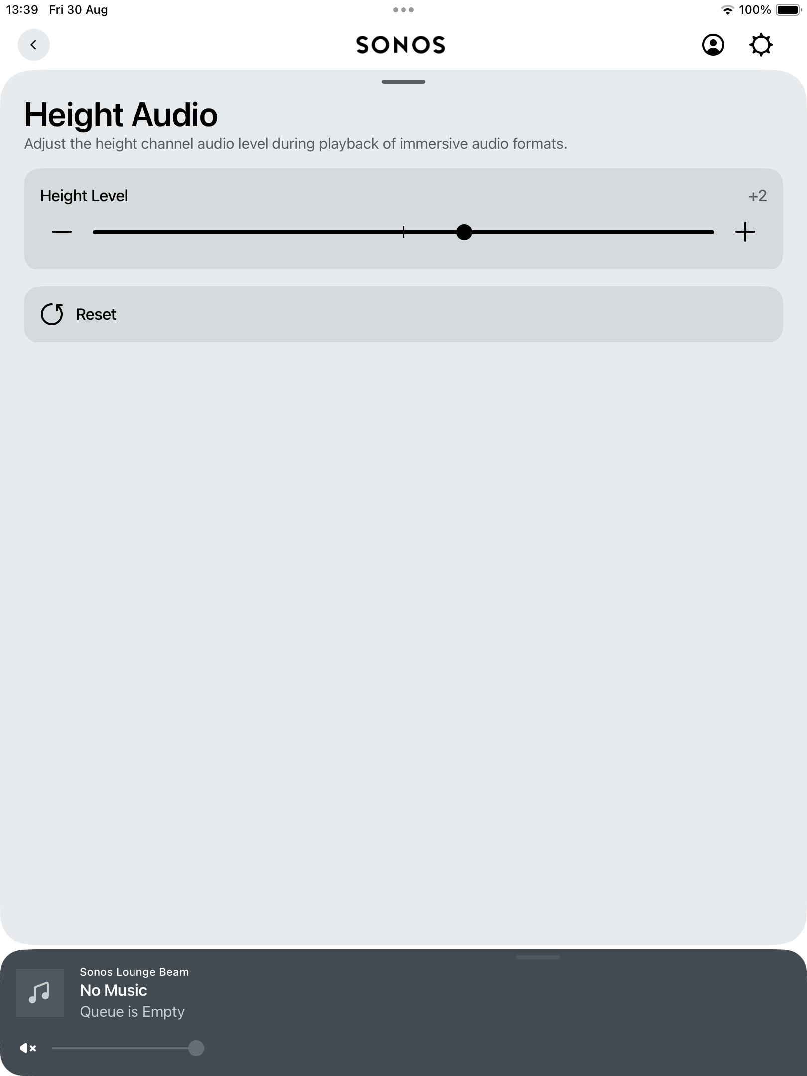 Sonos App adjusting surround sound height level screenshot