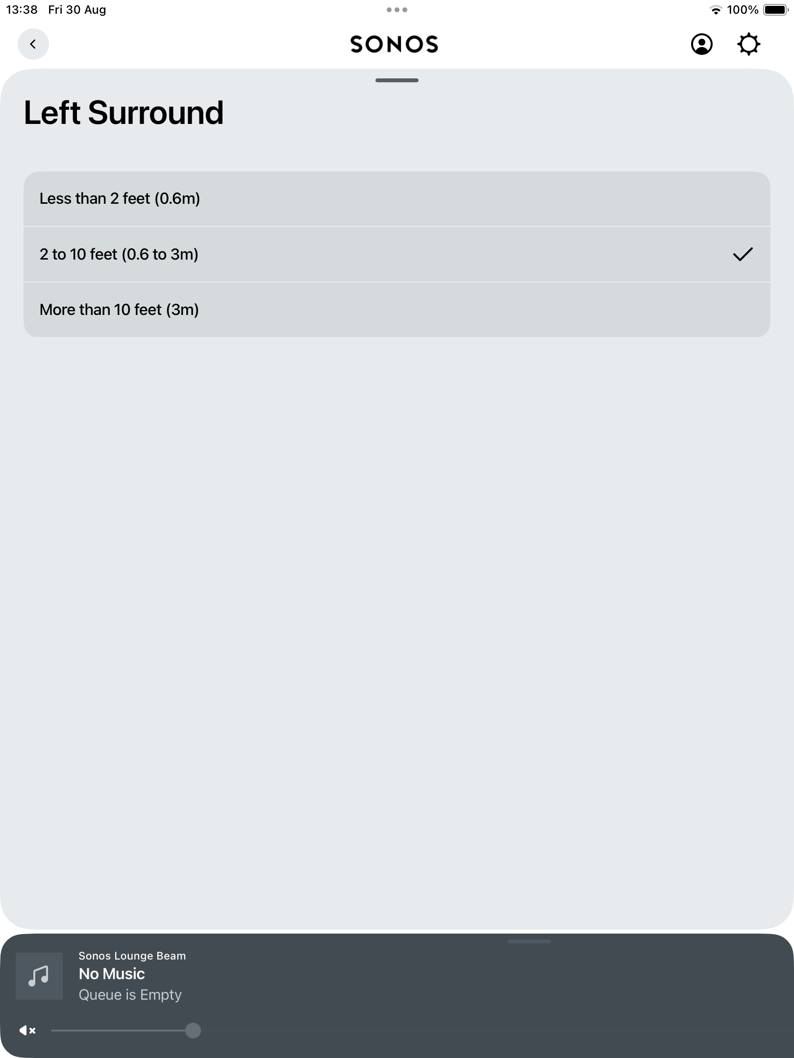 Sonos App adjusting surround sound distance screenshot