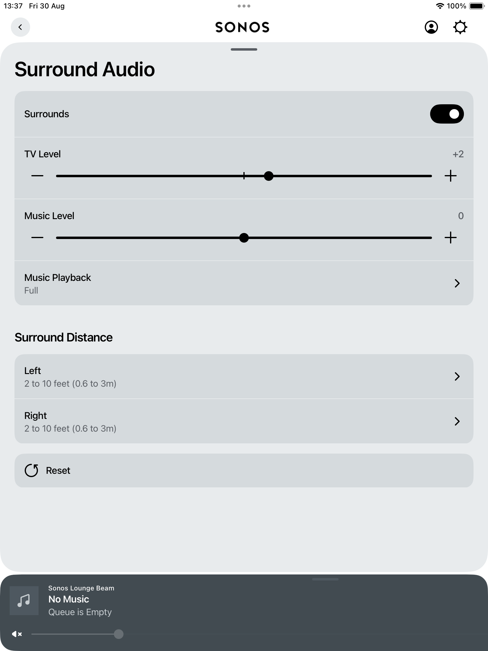 Sonos App Adjust Surround Audio Level Screenshot