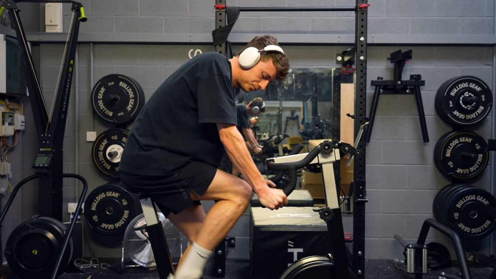 Sonos Ace being worn in the gym