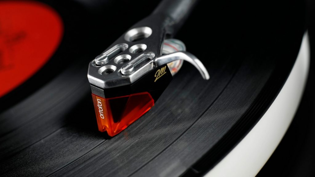 Ortofon 2M Red cartridge being used on vinyl record