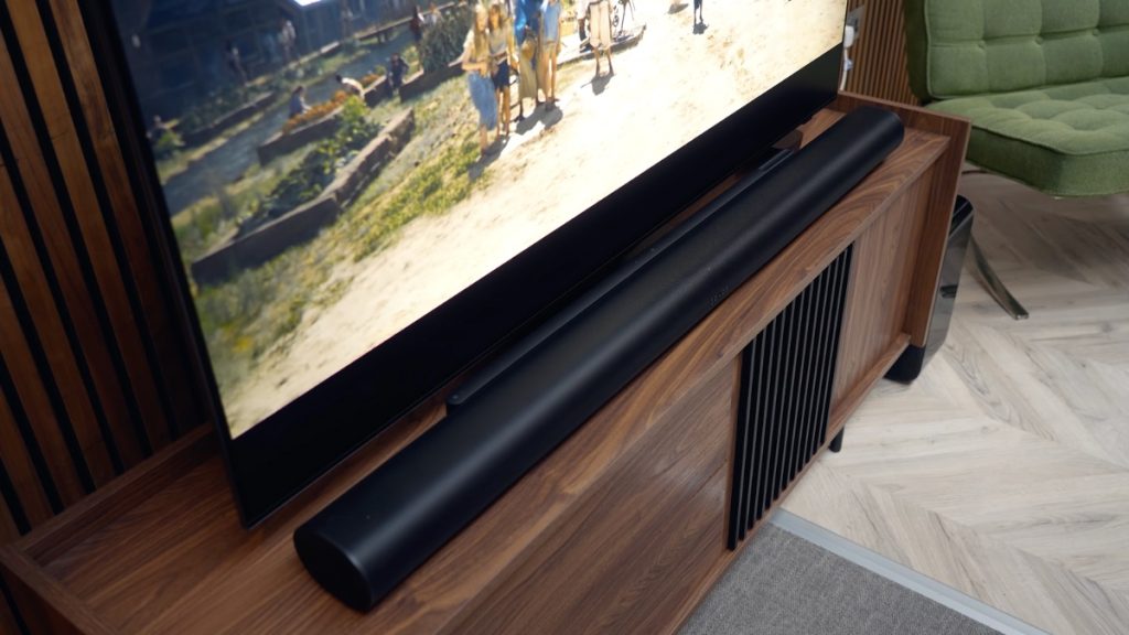 Sonos Arc Ultra Soundbar on top of a media unit